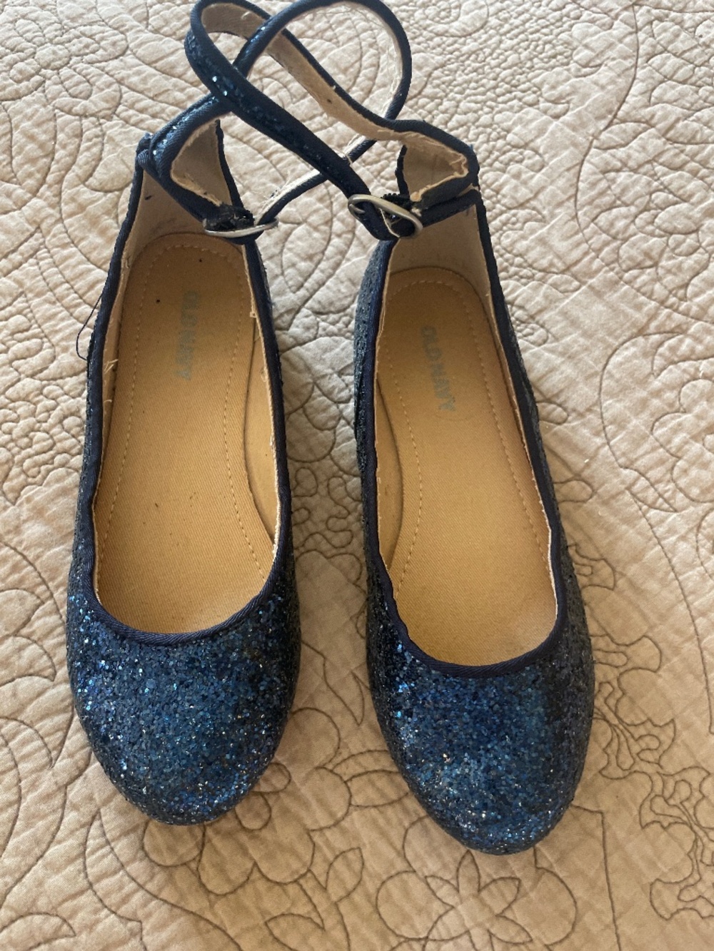 Blue glitter girls dress shoes